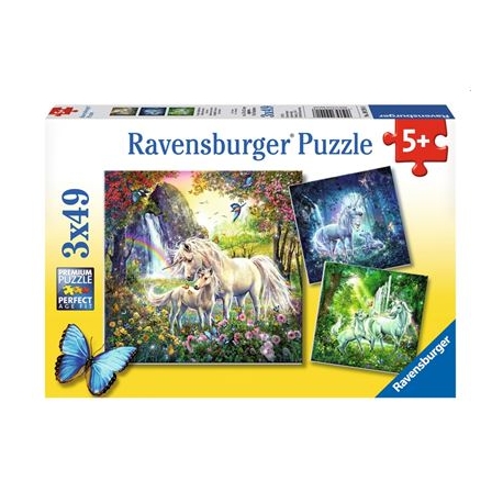 Ravensburger Puzzle - Schöne Einhörner, 3 x 49 Teile